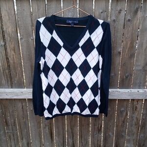 Tommy Hilfiger Preppy Argyle Long Sleeve V Neck Top